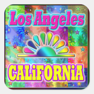 Carré Sticker Los Angeles CA Sun & Palms