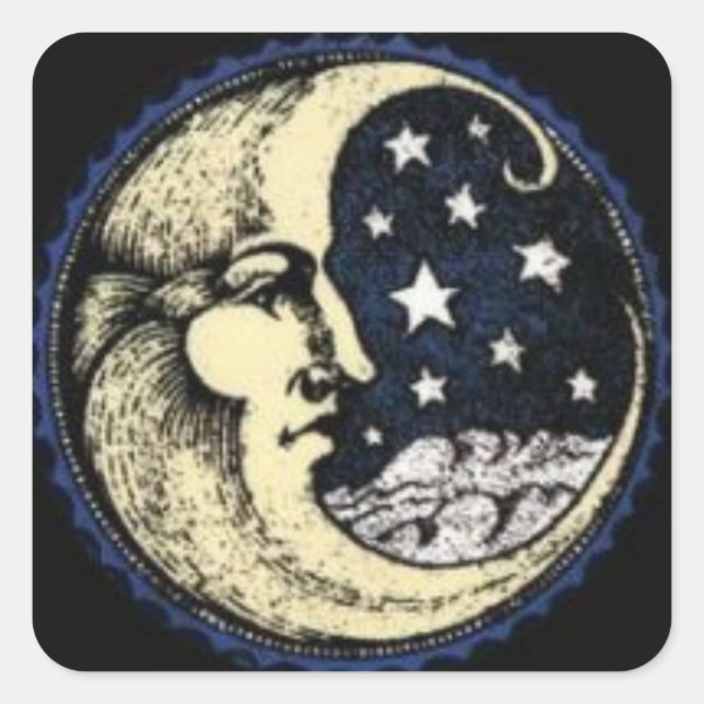 CARRÉ STICKER Lune vintage avec étoiles (Devant)