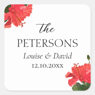 Carré Sticker mariage avec fleurs d'Hibiscus
