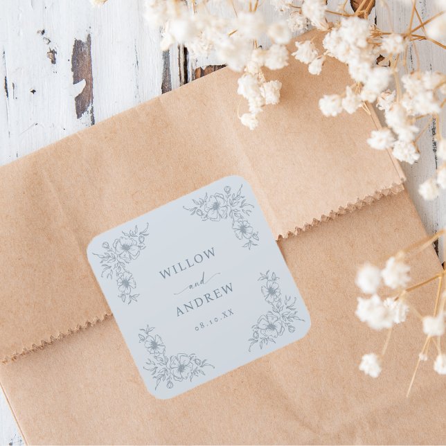 Carré Sticker Mariage bleu vintage (Vintage Blue Wedding Sticker
)