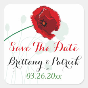 Carré Sticker Mariage de 1,5 po 2   Red Poppy   Noir, Ve