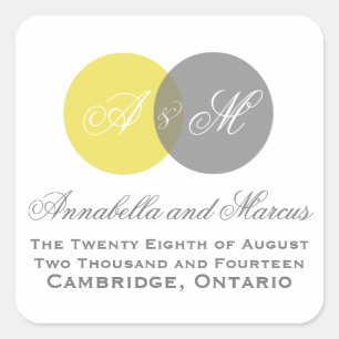 Carré Sticker Mariage de automne de monogramme gris jaun