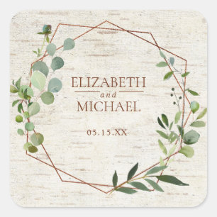 Carré Sticker Mariage de bouleau Eucalyptus géométrique 