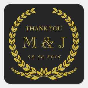 Carré Sticker Mariage de couronne de laurier noir et or