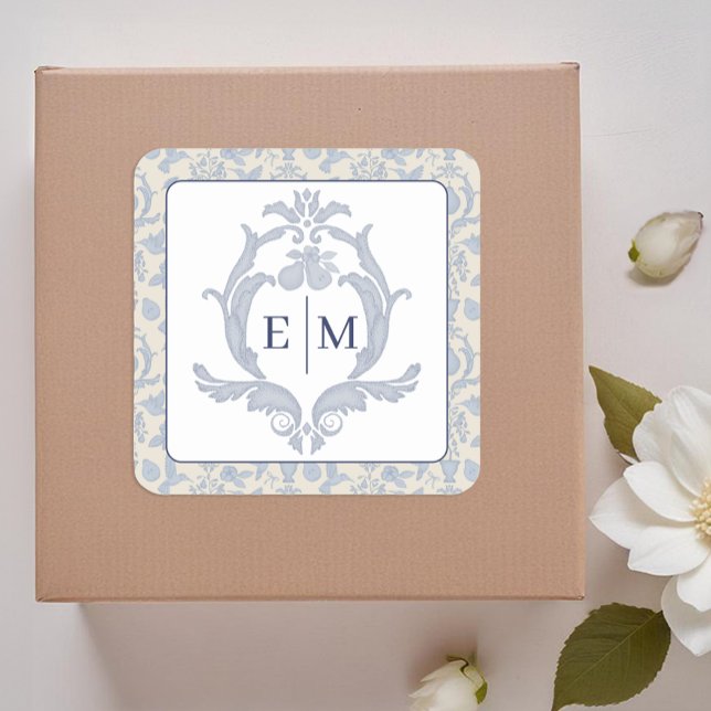 Carré Sticker Mariage de monogramme couleur bleu (Monogram Sticker)