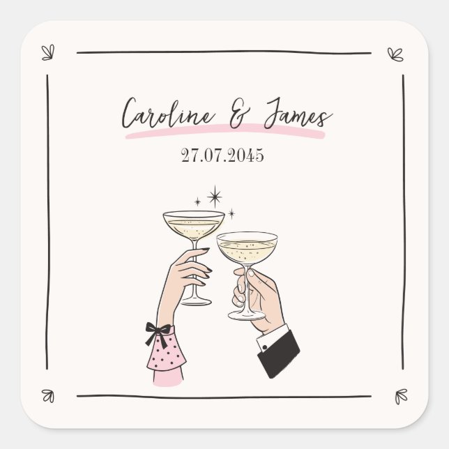 Carré Sticker Mariage de toast au champagne tiré à la ma (Devant)