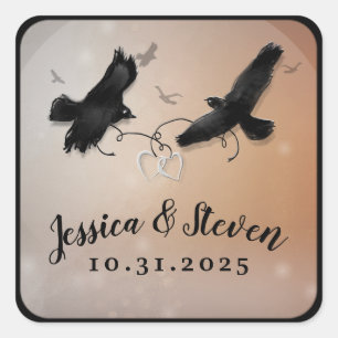 Carré Sticker Mariage Halloween Ravens & Hearts