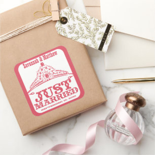 Carré Sticker Mariage juste marié Princesse mariée Tiara