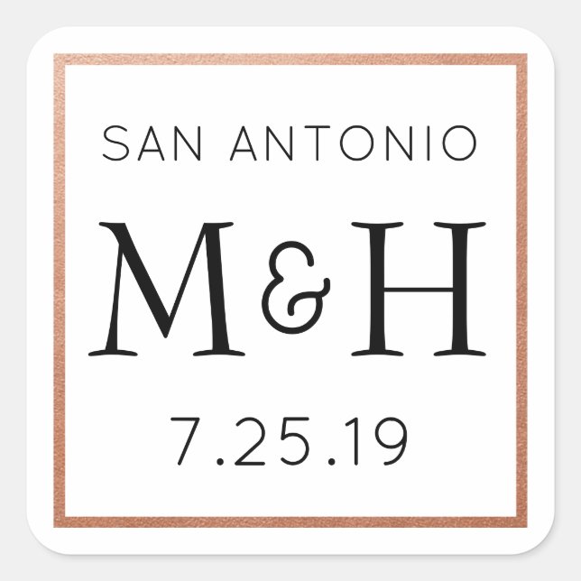 Carré Sticker Mariage Monogramme Cuivre Favoriser Étique (Devant)