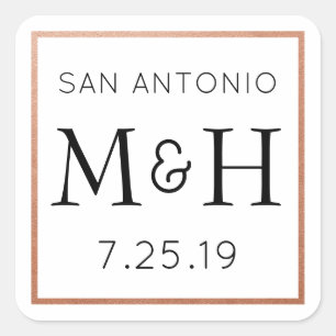 Carré Sticker Mariage Monogramme Cuivre Favoriser Étique