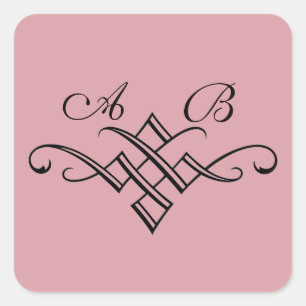 Carré Sticker Mariage Monogramme en rose