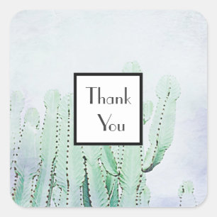Carré Sticker Mariage Pale Green Cactus Merci