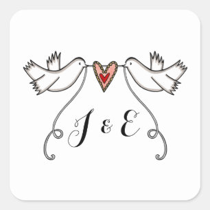 Carré Sticker Mariage pour colombes blanches personnalis