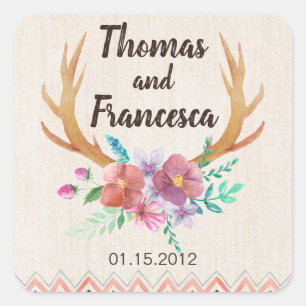 Carré Sticker Mariage Rustique Floral Antler