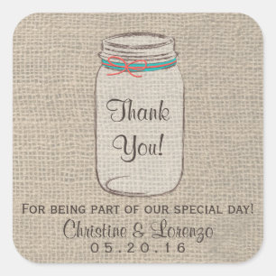 Carré Sticker Mariage rustique Mason Jar Burlap
