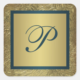 Carré Sticker Mariage turquoise et FAUX Gold Monogram 2