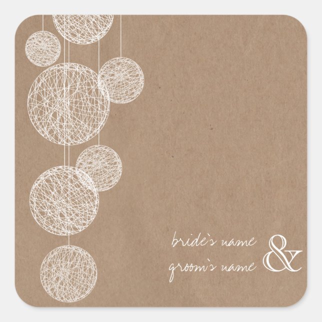 Carré Sticker Mariage Twine Globes Inspiré Carton (Devant)