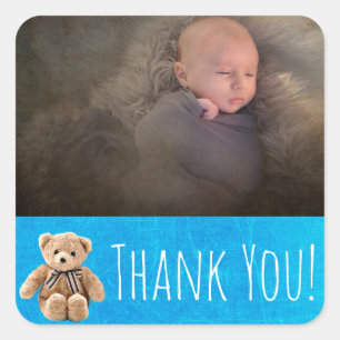 Carré Sticker Merci avec la photo de votre bébé