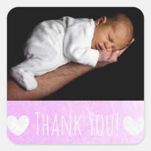 Carré Sticker Merci avec la photo de votre bébé