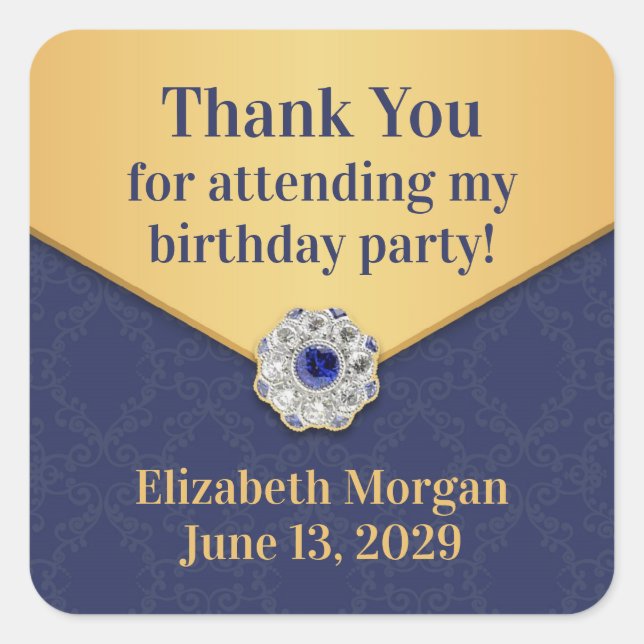 Carré Sticker Merci en or Damask (Devant)