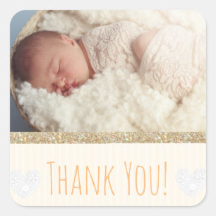 Carré Sticker Merci neutre avec la photo de votre bébé