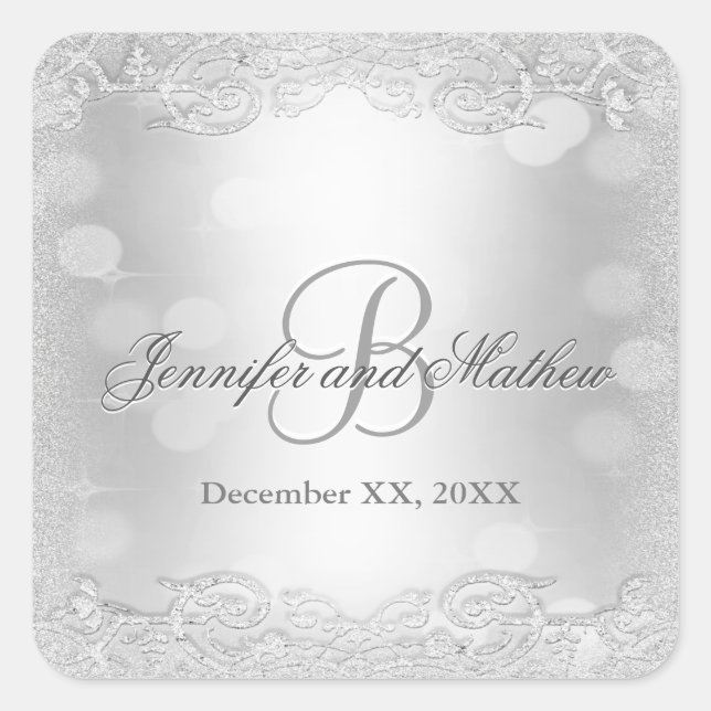 Carré Sticker Monogramme | Argent élégant (Devant)