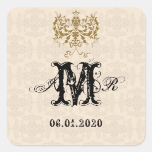 Carré Sticker Monogramme crème et or Damask
