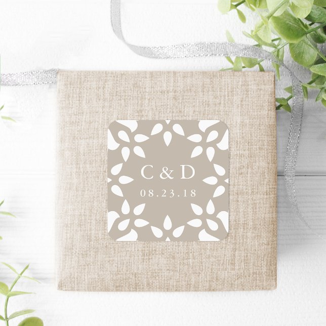 Carré Sticker Monogramme Mariage Arabesque | Champagne (Créateur téléchargé)