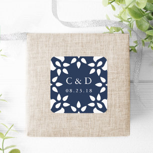 Carré Sticker Monogramme Mariage Arabesque Marine