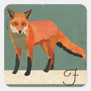 Carré Sticker Monogramme Renard Rétro