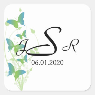 Carré Sticker Monogramme Vine Papillon bleu et vert