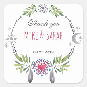 Carré Sticker Motif tribal en plumes d'oiseaux