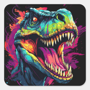 Carré Sticker NEON DINOSAUR aux couleurs vives