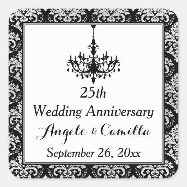 Carré Sticker noir, argent Damask 25e anniversaire (Devant)