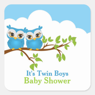 Carré Sticker pour Baby shower de garçon Sweet Twins Owe