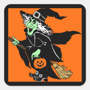 Carré Sticker pour caricature Halloween en vol pour sorc