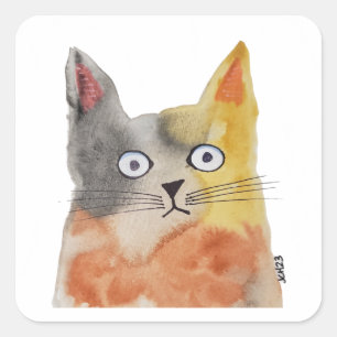 Carré Sticker pour chat aquarelle