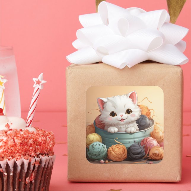 Carré sticker pour chat mignon (Fête)