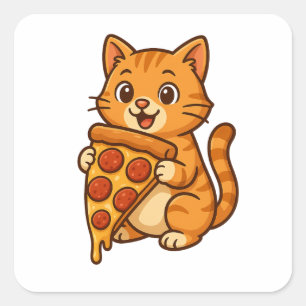 Carré Sticker pour chats amateurs de pizza - Funny Kawai