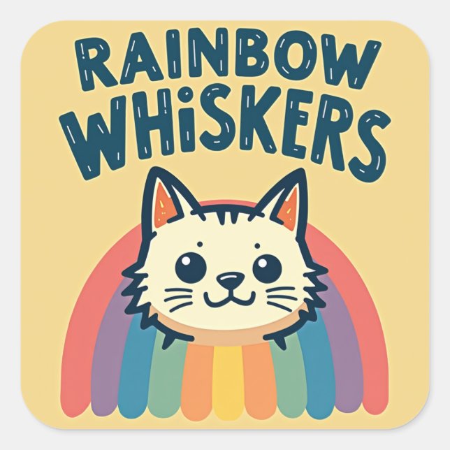 Carré Sticker pour chats Rainbow Whiskers (Devant)