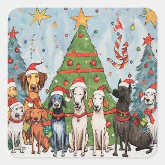 Carré Sticker pour chiens de Noël et de Noël