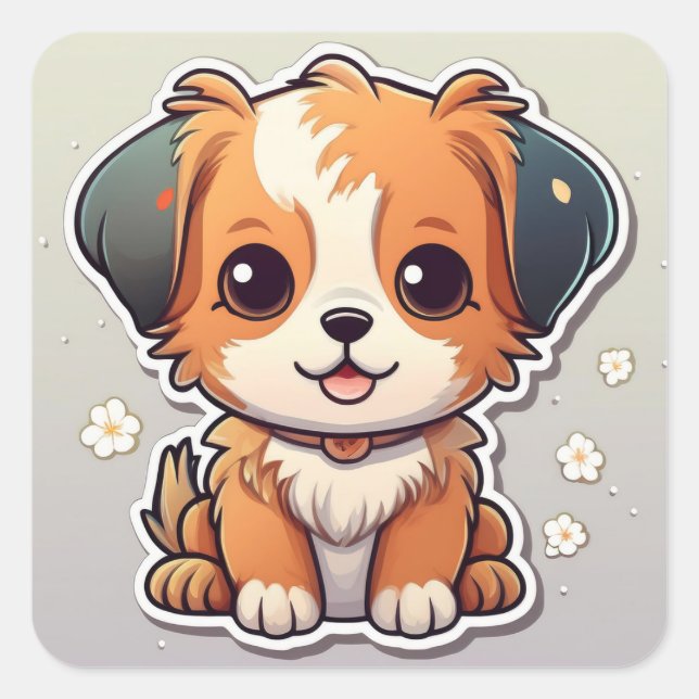 Carré Sticker pour chiot Kawaii adorable (Devant)