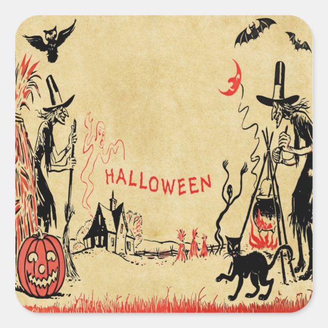 Carré Sticker pour sorcières d'Halloween (Devant)