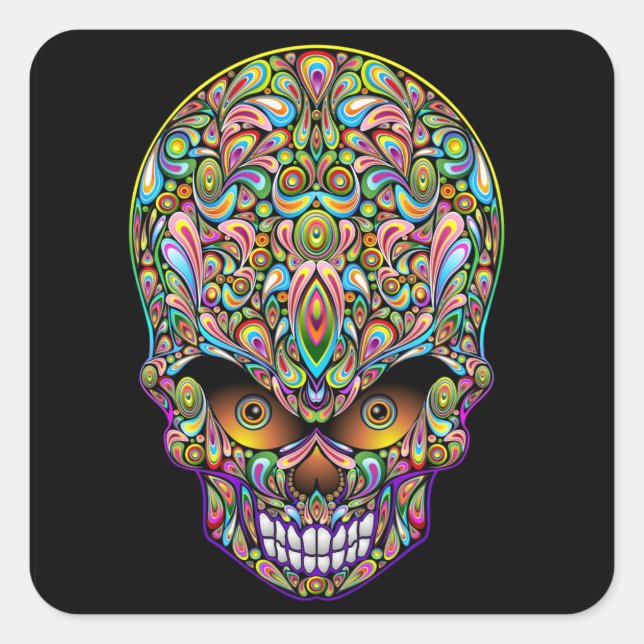 Carré Sticker Psychedelic Skull Art Design (Devant)