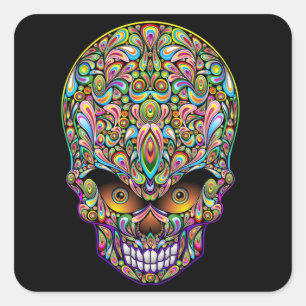 Carré Sticker Psychedelic Skull Art Design