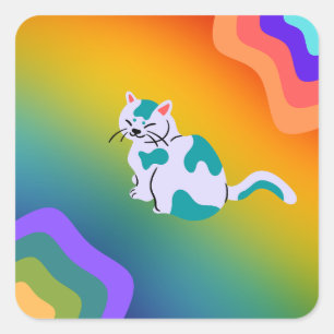 Carré Sticker Rainbow Cat