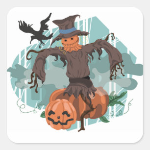 Carré Sticker Rond Halloween classique/Scarecrow