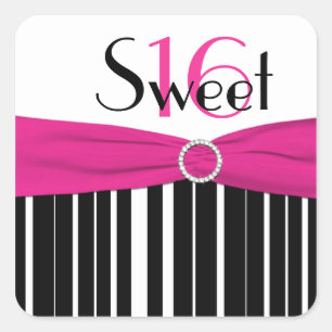 Carré Sticker rose, noir et blanc rayé doux 16