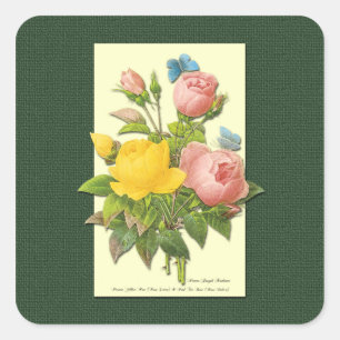 Carré Sticker Rose rose et jaune Vintage
