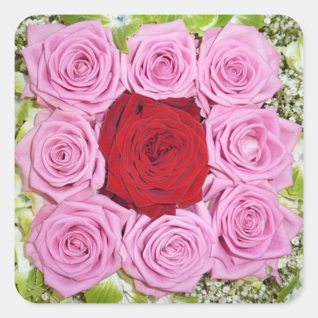 Carré Sticker Roses rouges et roses (Devant)